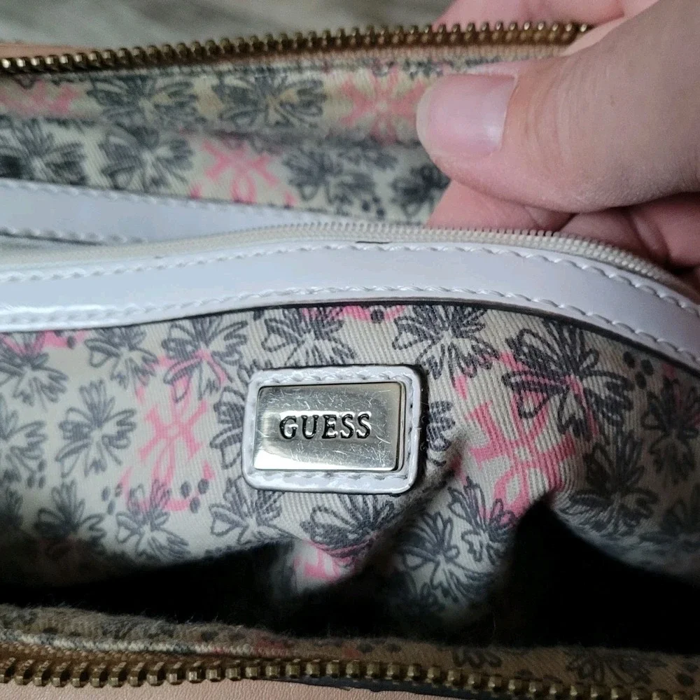 GUESS Y2K Jasleen Box Satchel Doctor Purse Monogram Pink Crossbody Handbag Charm